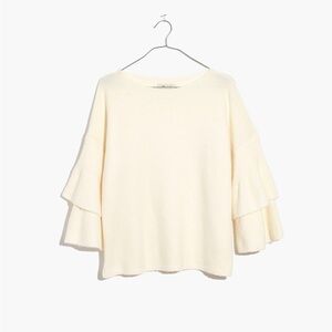 Madewell Cream Tier-Sleeve Pullover Sweater in Coziest Yarn